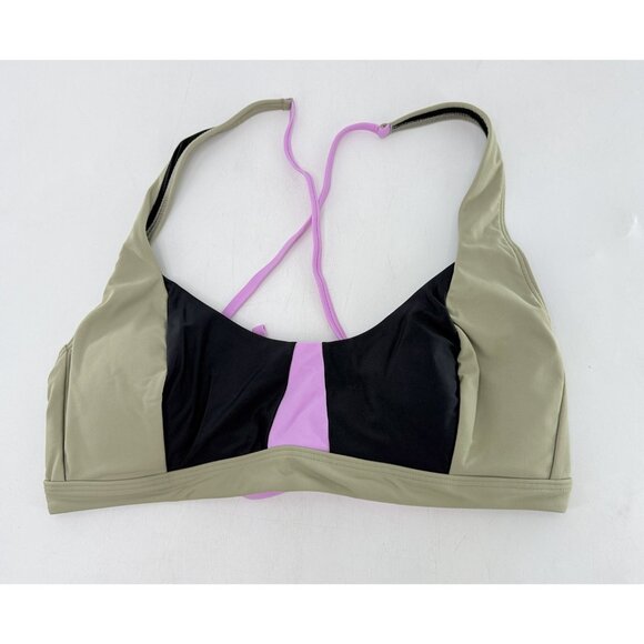 NWT prAna Tulum Bikini Top Black Color Block Green Black Lilac Sz L Beach‎ - Picture 1 of 5